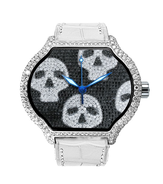 Replica DeLaCour City Medium Heart Rider Skulls White Gold Full Diamond WAWG1086-1008 Replica Watch